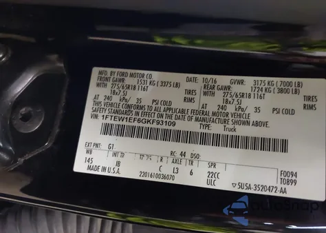 2016 Ford F-150 Xlt z USA, uszkodzony, nr VIN 1FTEW1EF6GKF93109